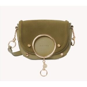 See By Chloe Mara Saddle Bag Olive Green Leather Suede Crossbody Gold Hardware